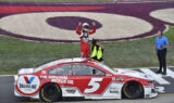 Cue the guitar solo! Check out Larson celebrating his Nasvhille win